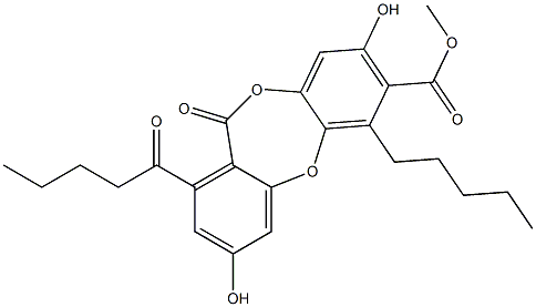 11H-Dibenzo[b,e][1,4]dioxepin-7-carboxylicacid, 3,8-dihydroxy-11-oxo-1-(1-oxopentyl)-6-pentyl-, methyl ester 结构式