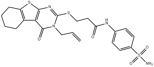 3-((3-allyl-4-oxo-3,4,5,6,7,8-hexahydrobenzo[4,5]thieno[2,3-d]pyrimidin-2-yl)thio)-N-(4-sulfamoylphenyl)propanamide 结构式