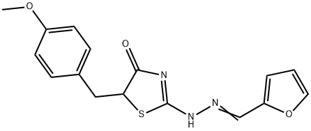 (E)-2-(((E)-furan-2-ylmethylene)hydrazono)-5-(4-methoxybenzyl)thiazolidin-4-one 结构式