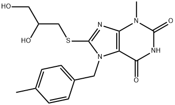 8-((2,3-dihydroxypropyl)thio)-3-methyl-7-(4-methylbenzyl)-3,7-dihydro-1H-purine-2,6-dione 结构式