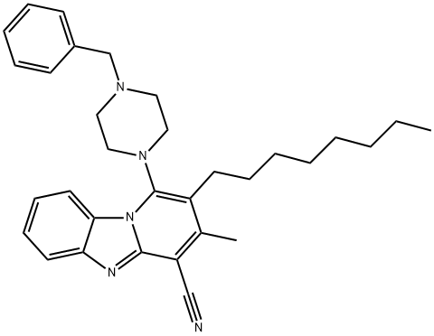 1-(4-benzylpiperazin-1-yl)-3-methyl-2-octylbenzo[4,5]imidazo[1,2-a]pyridine-4-carbonitrile 结构式