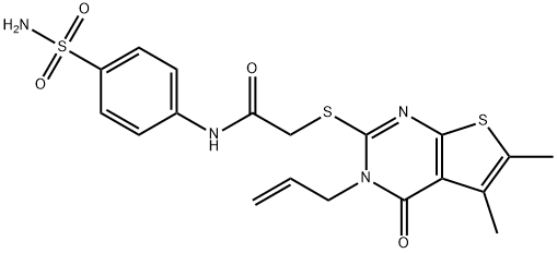 2-((3-allyl-5,6-dimethyl-4-oxo-3,4-dihydrothieno[2,3-d]pyrimidin-2-yl)thio)-N-(4-sulfamoylphenyl)acetamide 结构式