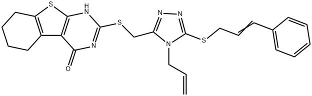2-(((4-allyl-5-(cinnamylthio)-4H-1,2,4-triazol-3-yl)methyl)thio)-5,6,7,8-tetrahydrobenzo[4,5]thieno[2,3-d]pyrimidin-4(3H)-one 结构式
