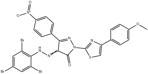 2-[4-(4-methoxyphenyl)-1,3-thiazol-2-yl]-5-(4-nitrophenyl)-4-[(2,4,6-tribromophenyl)hydrazono]-2,4-dihydro-3H-pyrazol-3-one 结构式