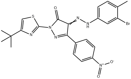 4-[(3-bromo-4-methylphenyl)hydrazono]-2-(4-tert-butyl-1,3-thiazol-2-yl)-5-(4-nitrophenyl)-2,4-dihydro-3H-pyrazol-3-one 结构式