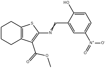 methyl 2-[(2-hydroxy-5-nitrobenzylidene)amino]-4,5,6,7-tetrahydro-1-benzothiophene-3-carboxylate 结构式