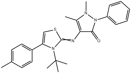 (Z)-4-((3-(tert-butyl)-4-(p-tolyl)thiazol-2(3H)-ylidene)amino)-1,5-dimethyl-2-phenyl-1,2-dihydro-3H-pyrazol-3-one 结构式