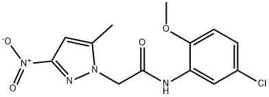 N-(5-chloro-2-methoxyphenyl)-2-(5-methyl-3-nitro-1H-pyrazol-1-yl)acetamide 结构式