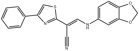 (E)-3-(benzo[d][1,3]dioxol-5-ylamino)-2-(4-phenylthiazol-2-yl)acrylonitrile 结构式