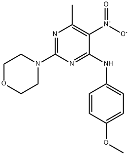 N-(4-methoxyphenyl)-6-methyl-2-morpholino-5-nitropyrimidin-4-amine 结构式