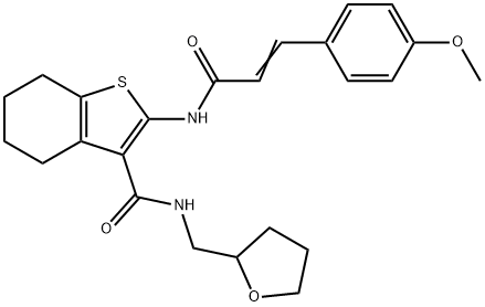 (E)-2-(3-(4-methoxyphenyl)acrylamido)-N-((tetrahydrofuran-2-yl)methyl)-4,5,6,7-tetrahydrobenzo[b]thiophene-3-carboxamide 结构式