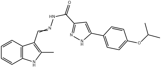 (E)-3-(4-isopropoxyphenyl)-N-((2-methyl-1H-indol-3-yl)methylene)-1H-pyrazole-5-carbohydrazide 结构式