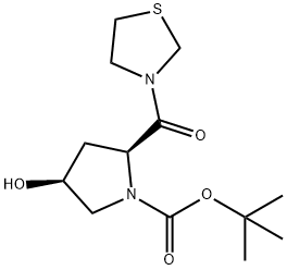 (2S,4S)-4-羟基-2-(噻唑烷-3-羰基)吡咯烷-1-甲酸叔丁酯 结构式