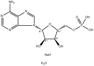 ((2R,3S,4R,5R)-5-(6-氨基-9H-嘌呤-9-基)-3,4-二羟基四氢呋喃-2-基)甲基磷酸钠水合物 结构式