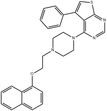 4-(4-(2-(naphthalen-1-yloxy)ethyl)piperazin-1-yl)-5-phenylthieno[2,3-d]pyrimidine 结构式