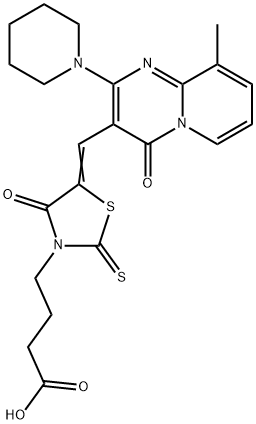 (Z)-4-(5-((9-methyl-4-oxo-2-(piperidin-1-yl)-4H-pyrido[1,2-a]pyrimidin-3-yl)methylene)-4-oxo-2-thioxothiazolidin-3-yl)butanoic acid 结构式