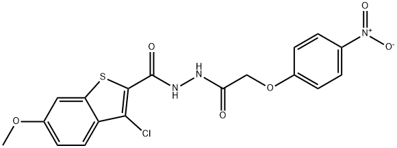 3-chloro-6-methoxy-N'-[(4-nitrophenoxy)acetyl]-1-benzothiophene-2-carbohydrazide 结构式