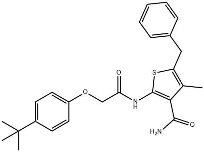 5-benzyl-2-{[(4-tert-butylphenoxy)acetyl]amino}-4-methyl-3-thiophenecarboxamide 结构式