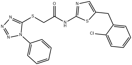 N-(5-(2-chlorobenzyl)thiazol-2-yl)-2-((1-phenyl-1H-tetrazol-5-yl)thio)acetamide 结构式