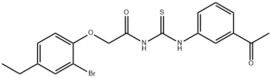 N-{[(3-acetylphenyl)amino]carbonothioyl}-2-(2-bromo-4-ethylphenoxy)acetamide 结构式