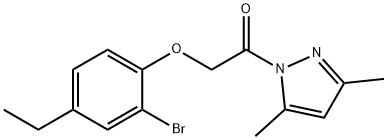 1-[(2-bromo-4-ethylphenoxy)acetyl]-3,5-dimethyl-1H-pyrazole 结构式