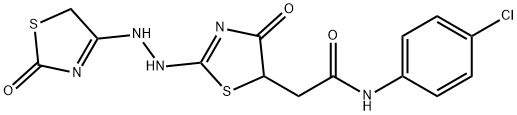 N-(4-chlorophenyl)-2-((E)-4-oxo-2-(((E)-2-oxothiazolidin-4-ylidene)hydrazono)thiazolidin-5-yl)acetamide 结构式