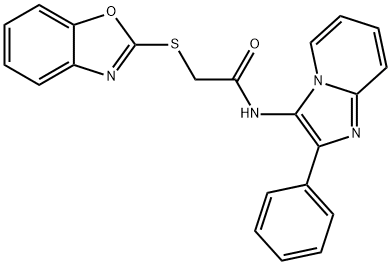 2-(1,3-benzoxazol-2-ylsulfanyl)-N-(2-phenylimidazo[1,2-a]pyridin-3-yl)acetamide 结构式