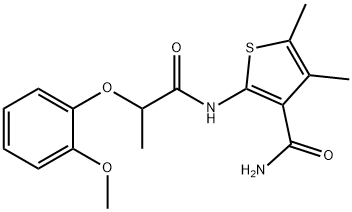 2-[2-(2-methoxyphenoxy)propanoylamino]-4,5-dimethylthiophene-3-carboxamide 结构式