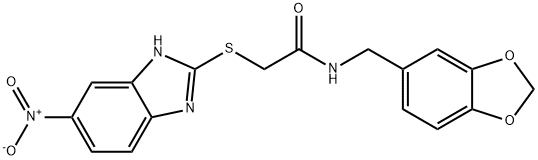 N-(1,3-benzodioxol-5-ylmethyl)-2-[(5-nitro-1H-benzimidazol-2-yl)sulfanyl]acetamide 结构式