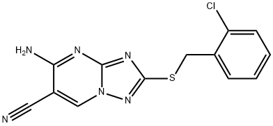 5-氨基-2-((2-氯苯甲基)硫代)-[1,2,4]三唑并[1,5-A]嘧啶-6-甲腈 结构式