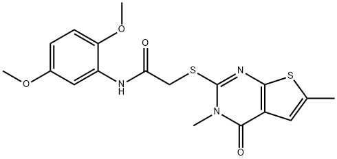 N-(2,5-dimethoxyphenyl)-2-(3,6-dimethyl-4-oxothieno[2,3-d]pyrimidin-2-yl)sulfanylacetamide 结构式