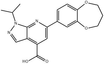 6-(3,4-Dihydro-2H-benzo[b][1,4]dioxepin-7-yl)-1-isopropyl-1H-pyrazolo[3,4-b]pyridine-4-carboxylic acid 结构式