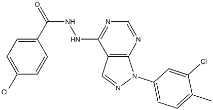 4-chloro-N'-[1-(3-chloro-4-methylphenyl)pyrazolo[3,4-d]pyrimidin-4-yl]benzohydrazide 结构式