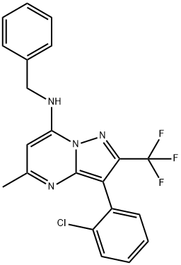 N-benzyl-3-(2-chlorophenyl)-5-methyl-2-(trifluoromethyl)pyrazolo[1,5-a]pyrimidin-7-amine 结构式