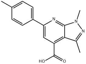 1,3-二甲基-6-(4-甲基苯基)-1H-吡唑并[3,4-B]吡啶-4-羧酸 结构式