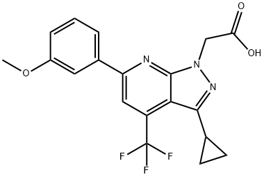 2-[3-Cyclopropyl-6-(3-methoxyphenyl)-4-(trifluoromethyl)pyrazolo[3,4-b]pyridin-1-yl]acetic acid 结构式