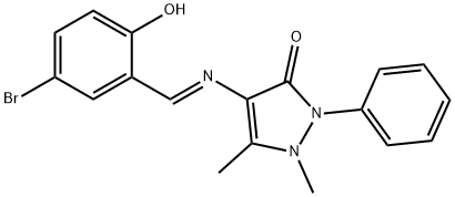 (E)-4-((5-bromo-2-hydroxybenzylidene)amino)-1,5-dimethyl-2-phenyl-1,2-dihydro-3H-pyrazol-3-one 结构式
