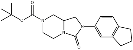 Imidazo[1,5-a]pyrazine-7(1H)-carboxylic acid, 2-(2,3-dihydro-1H-inden-5-yl)hexahydro-3-oxo-, 1,1-dimethylethyl ester 结构式