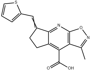 3-Methyl-7-thiophen-2-ylmethylene-6,7-dihydro-5H-cyclopenta[b]isoxazolo[4,5-e]pyridine-4-carboxylic acid 结构式