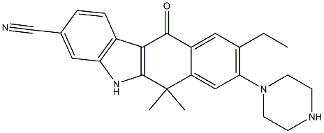 9-ethyl-6,6-dimethyl-11-oxo-8-(piperazin-1-yl)-6,11-dihydro-5H-benzo[b]carbazole-3-carbonitrile 结构式