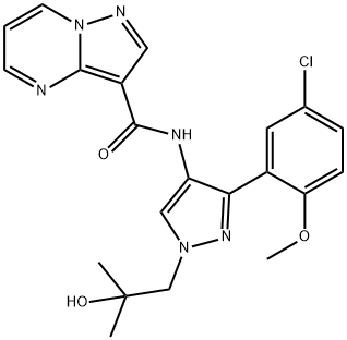 N-(3-(5-chloro-2-methoxyphenyl)-1-(2-hydroxy-2-methylpropyl)-1H-pyrazol-4-yl)pyrazolo[1,5- a]pyrimidine-3-carboxamide 结构式