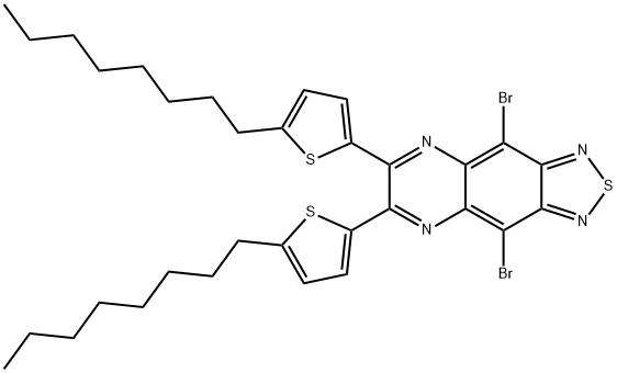 4,9-二溴-6,7-双(5-辛基噻吩-2-基)-[1,2,5]噻二唑[3,4-G]喹喔啉 结构式