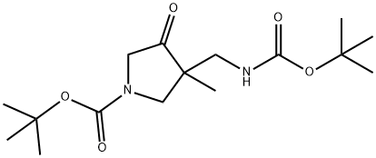 叔-丁基 3-(((叔-丁氧羰基)氨基)甲基)-3-甲基-4-氧亚基吡咯烷-1-甲酸基酯 结构式