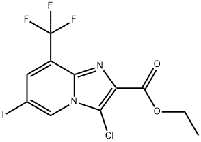 3-氯-6-碘-8-(三氟甲基)咪唑并[1,2-A]吡啶-2-羧酸乙酯 结构式