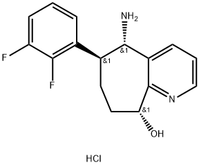 (5S,6S,9R)-5-amino-6-(2,3-difluorophenyl)-6,7,8,9-tetrahydro-5H-cyclohepta[b]pyridin-9-ol:dihydrochloride 结构式