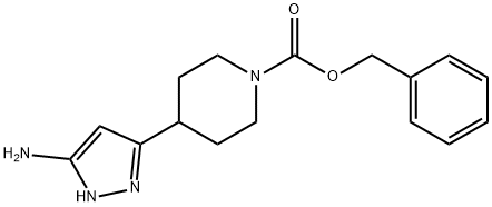 1-Piperidinecarboxylic acid, 4-(5-amino-1H-pyrazol-3-yl)-, phenylmethyl ester 结构式