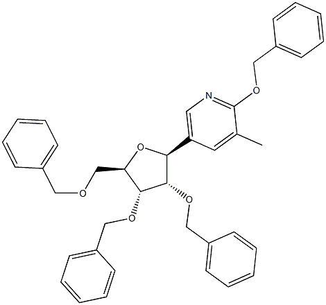 化合物 5-(2,3,5-TRI-O-BENZYL-BETA-D-RIBOFURANOSYL)-3-METHYL-2-BENZYLOXYPYRIDINE 结构式