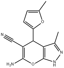 6-amino-3-methyl-4-(5-methylfuran-2-yl)-1,4-dihydropyrano[2,3-c]pyrazole-5-carbonitrile 结构式