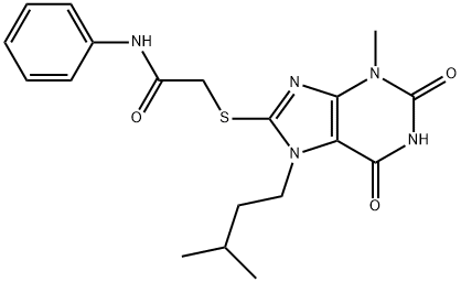 2-((7-isopentyl-3-methyl-2,6-dioxo-2,3,6,7-tetrahydro-1H-purin-8-yl)thio)-N-phenylacetamide 结构式