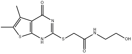 2-((5,6-dimethyl-4-oxo-3,4-dihydrothieno[2,3-d]pyrimidin-2-yl)thio)-N-(2-hydroxyethyl)acetamide 结构式